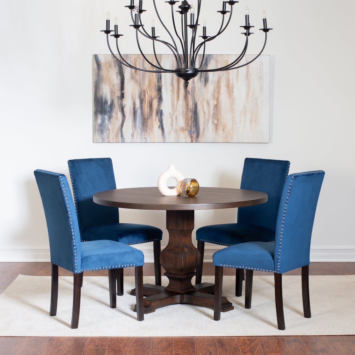 Fordsville 5-piece Dining Set, Pedestal Round Table with 4 Stylish Chairs