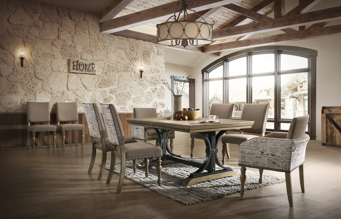 Birmingham 9-piece Driftwood Finish Table with Nail Head Arm Chairs Dining Set
