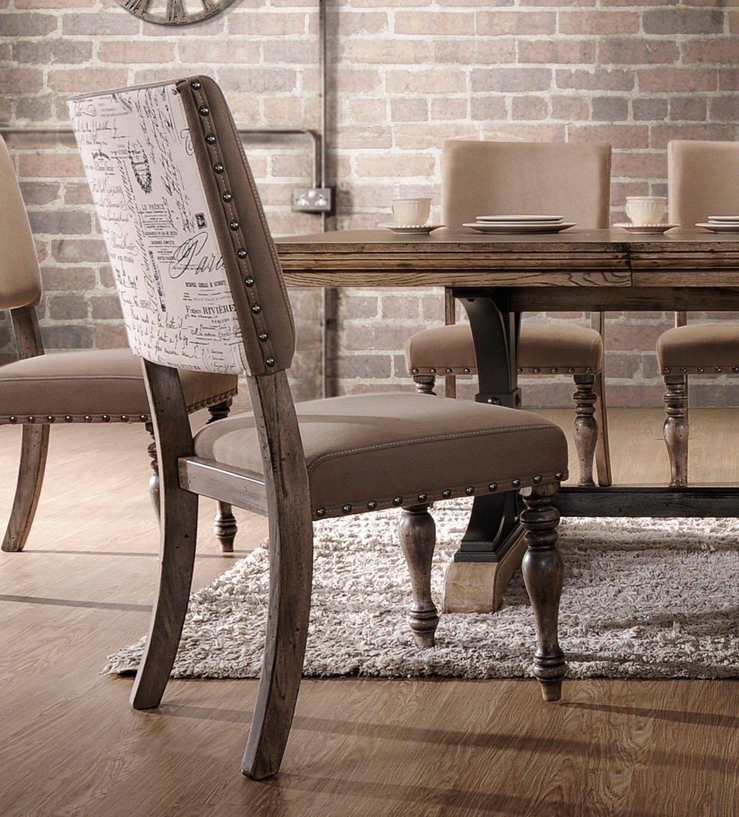 Birmingham 9-piece Driftwood Finish Table with Nail Head Arm Chairs Dining Set
