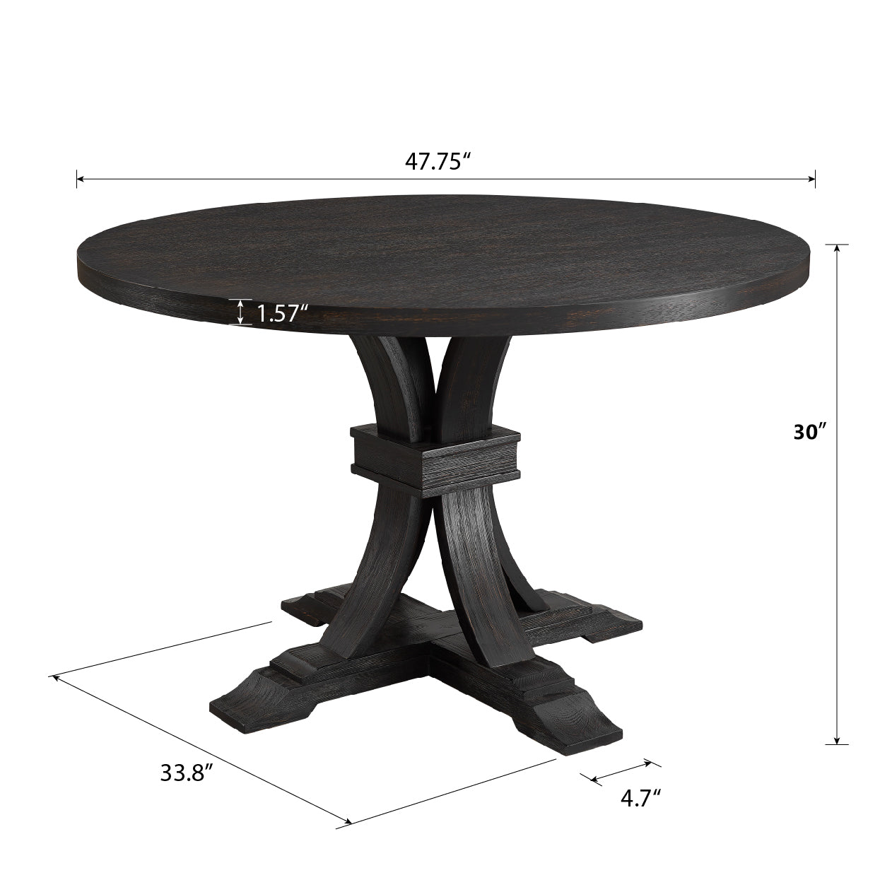 Distressed Black Finish Round Pedestal Dining Table