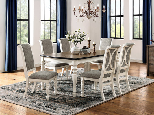 Roundhill Furniture Belleza French Country 7-Piece Dining Set in Antique White and Weathered Oak Finish