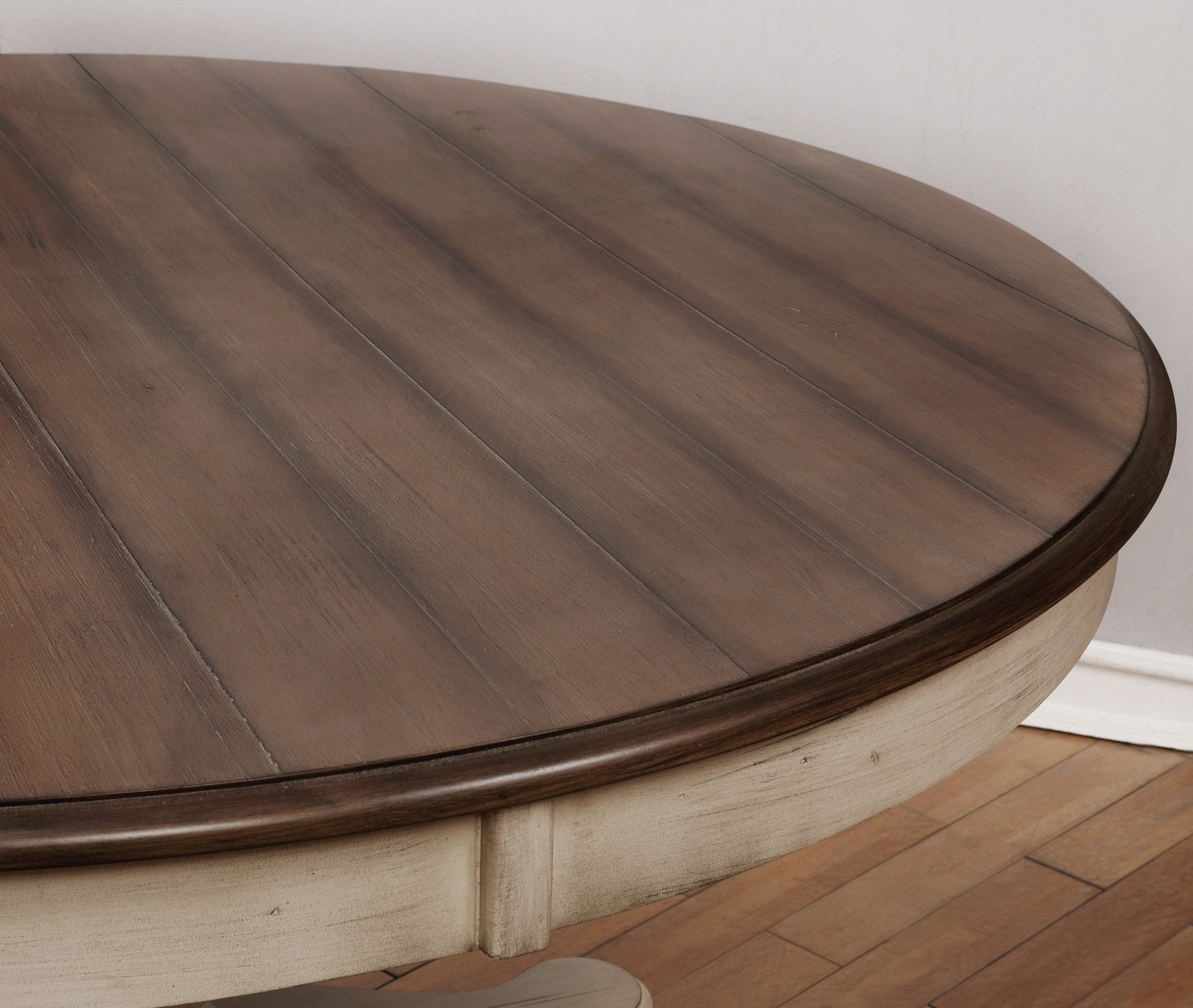 Arch Weathered Oak Round Dining Table with Pedastal Base