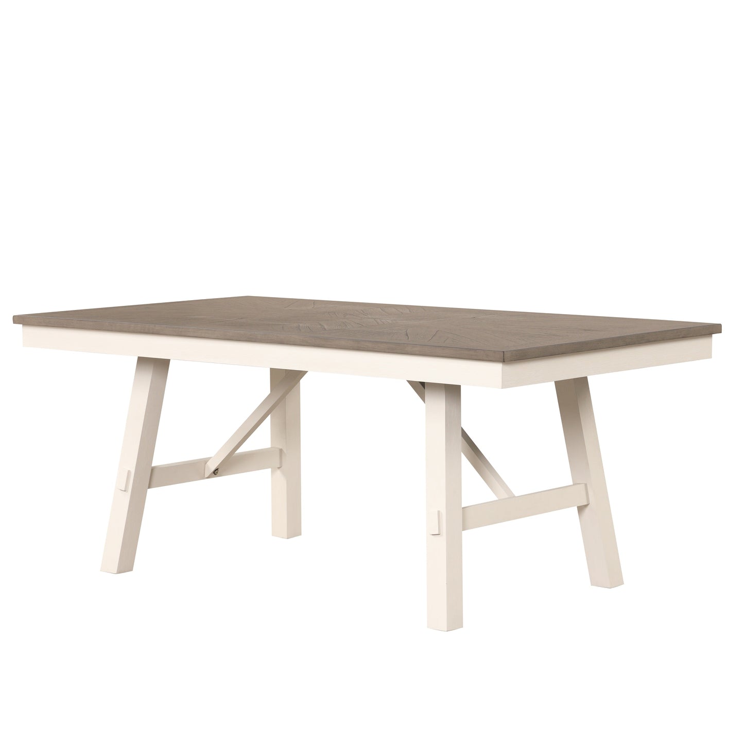 Roundhill Furniture Fasena Rectangular Trestle Dining Table, Rustic Gray and Off White Finish