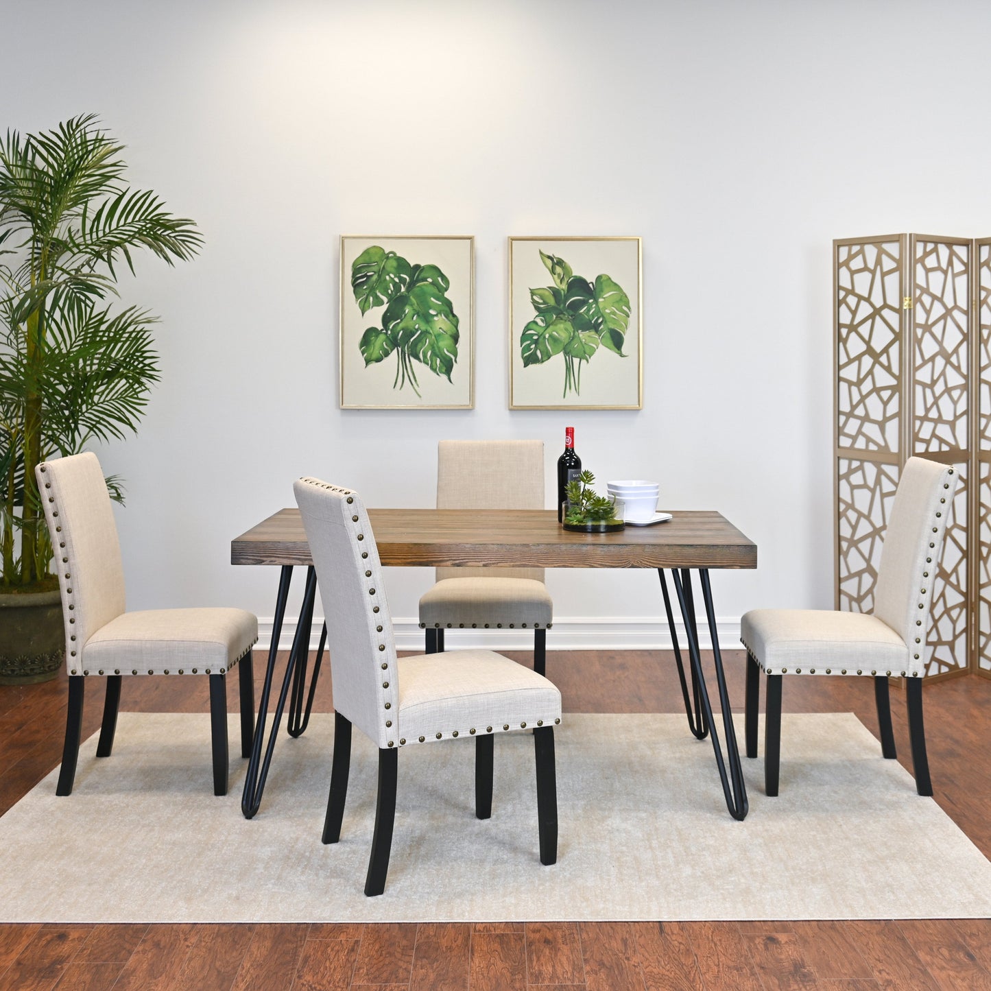 Roundhill Furniture Amisos Dining Set, Hairpin Dining Table with 4 Chairs, 5-Piece