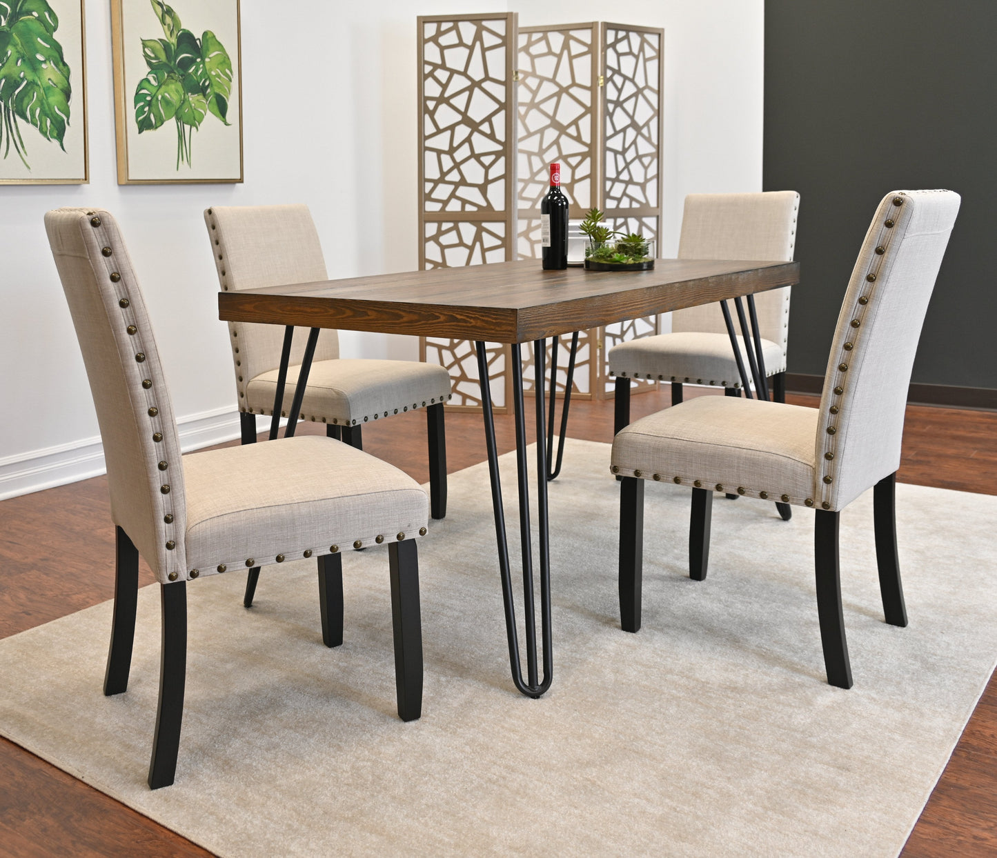 Roundhill Furniture Amisos Dining Set, Hairpin Dining Table with 4 Chairs, 5-Piece