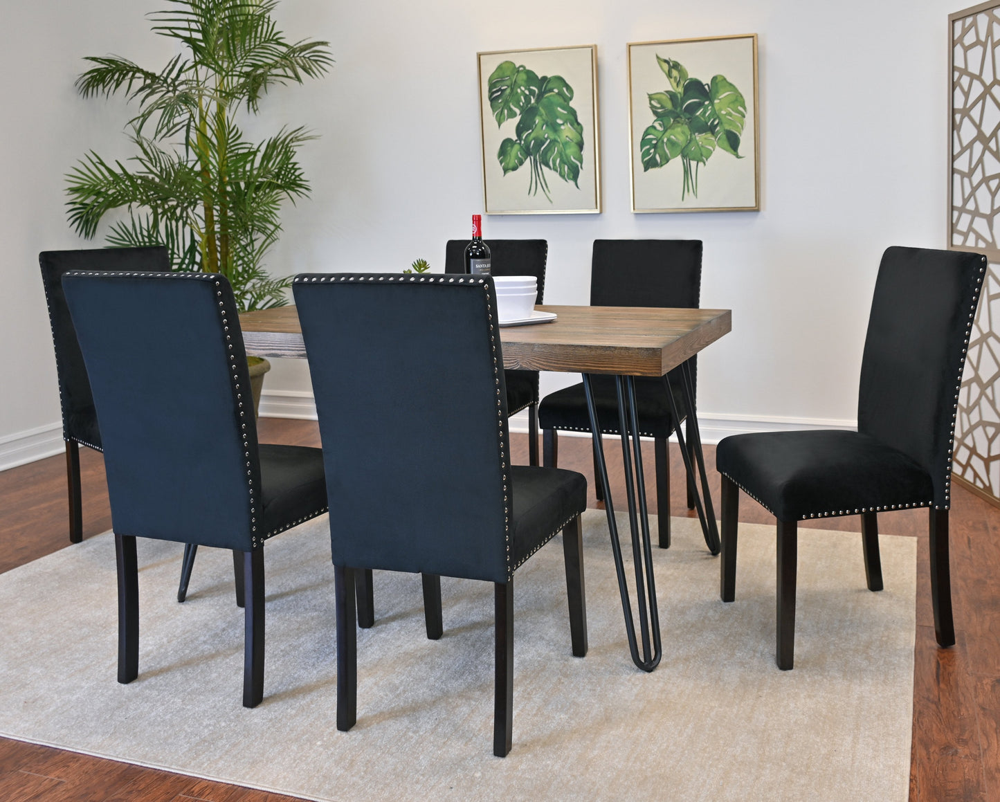 Roundhill Furniture Ashzo Dining Set, Hairpin Dining Table with 6 Chairs, 7-Piece