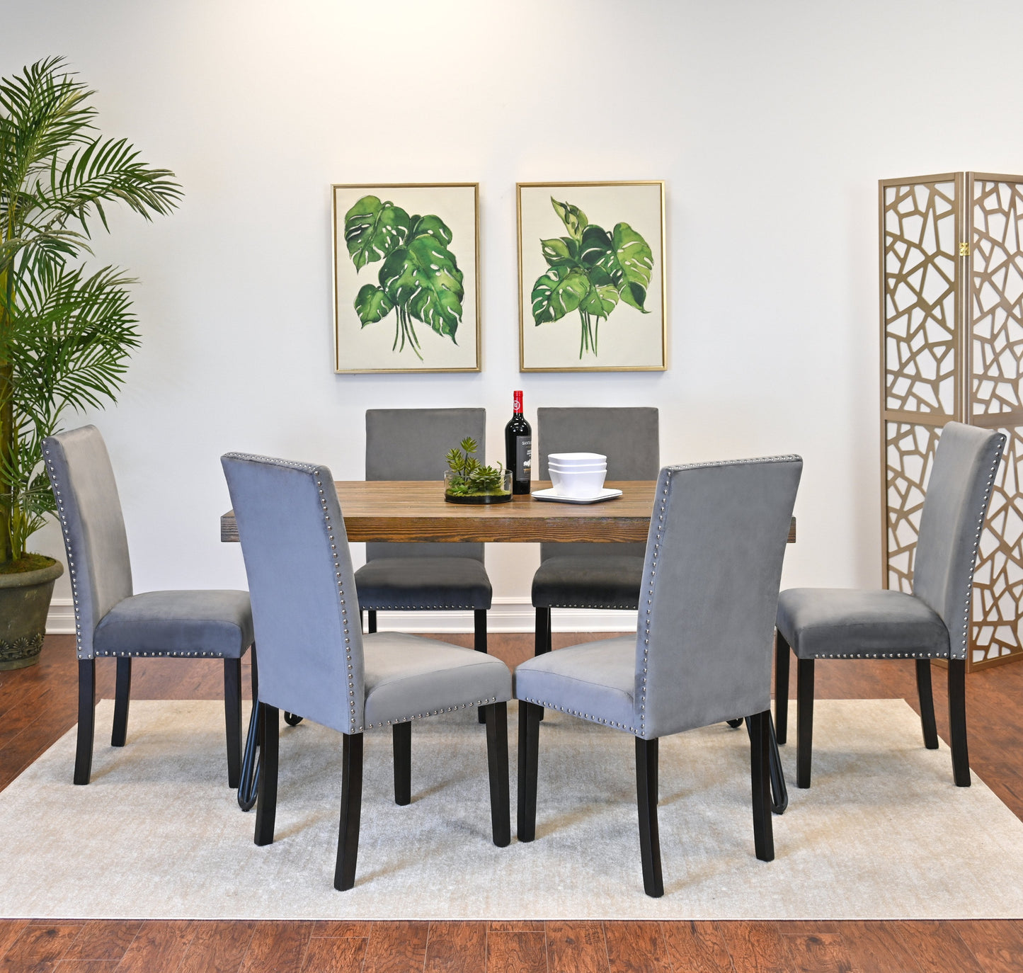 Roundhill Furniture Ashzo Dining Set, Hairpin Dining Table with 6 Chairs, 7-Piece