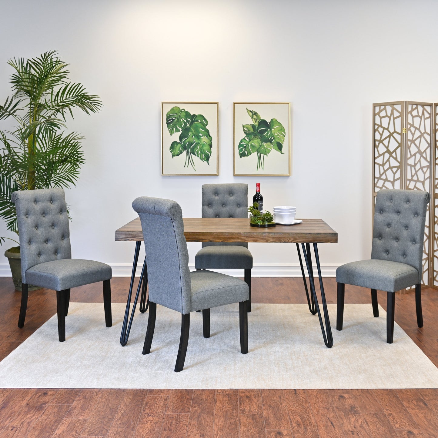 Roundhill Furniture Ashford Dining Set, Hairpin Dining Table with 4 Chairs, 5-Piece