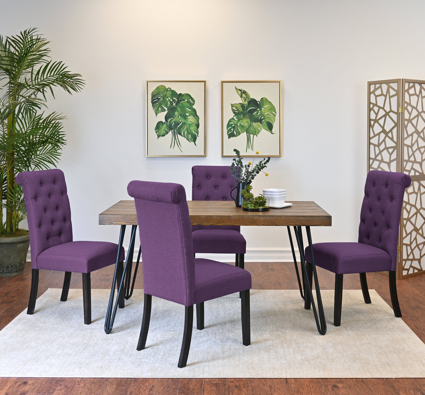 Roundhill Furniture Ashford Dining Set, Hairpin Dining Table with 4 Chairs, 5-Piece