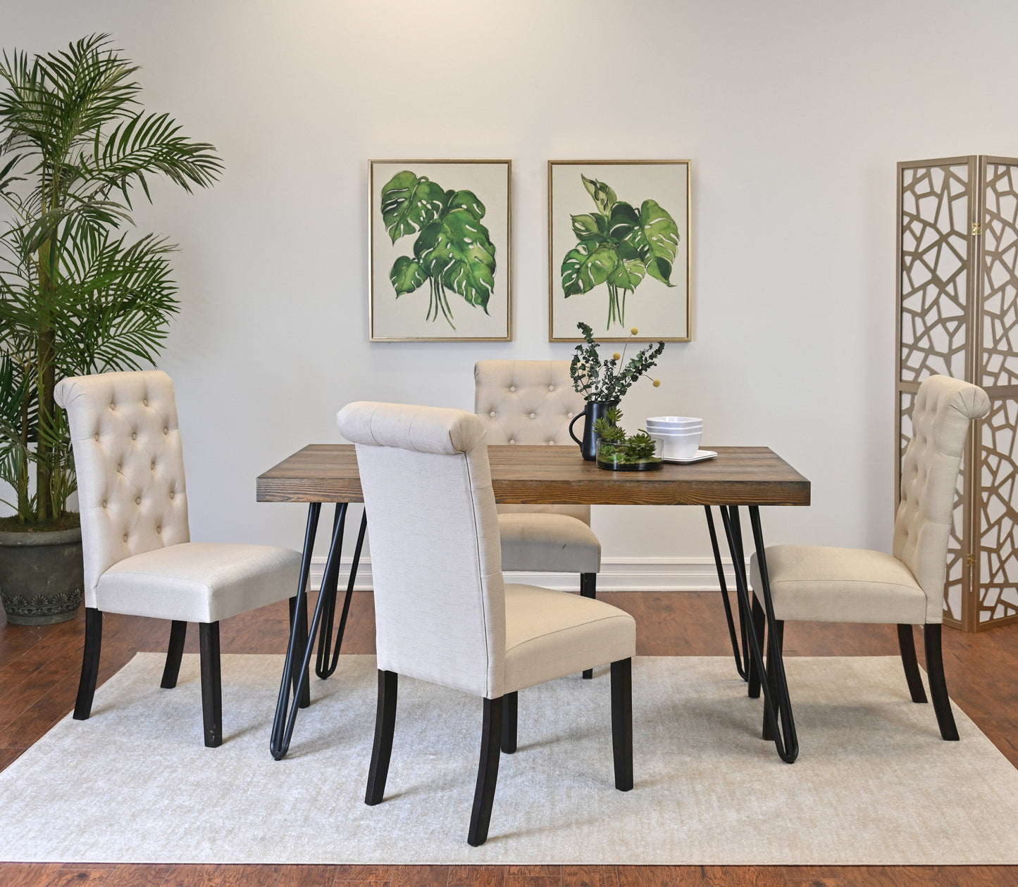 Roundhill Furniture Ashford Dining Set, Hairpin Dining Table with 4 Chairs, 5-Piece