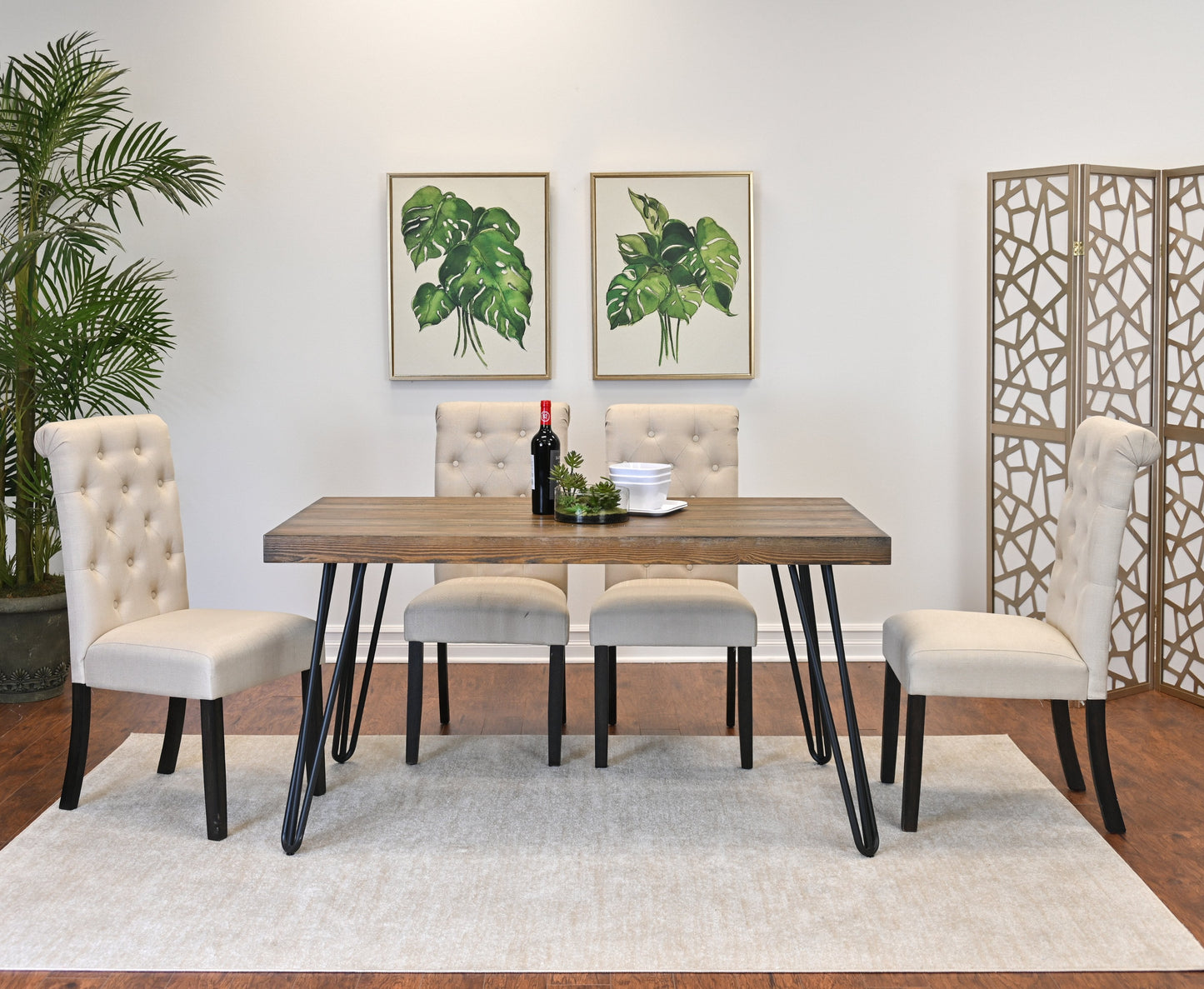 Roundhill Furniture Ashford Dining Set, Hairpin Dining Table with 4 Chairs, 5-Piece