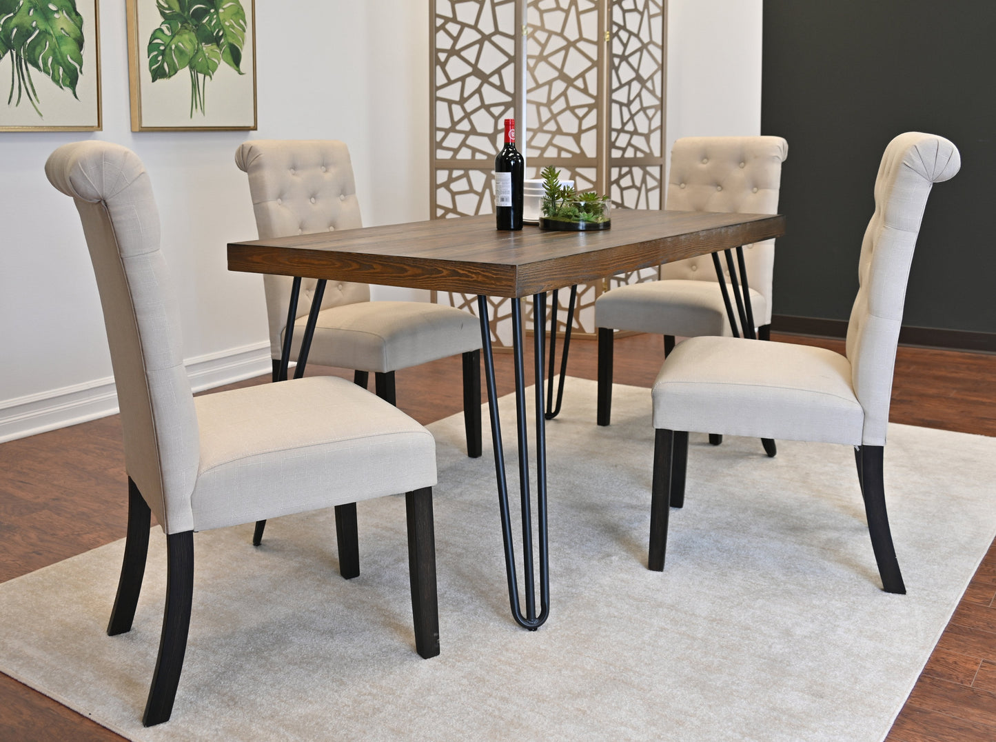 Roundhill Furniture Ashford Dining Set, Hairpin Dining Table with 4 Chairs, 5-Piece